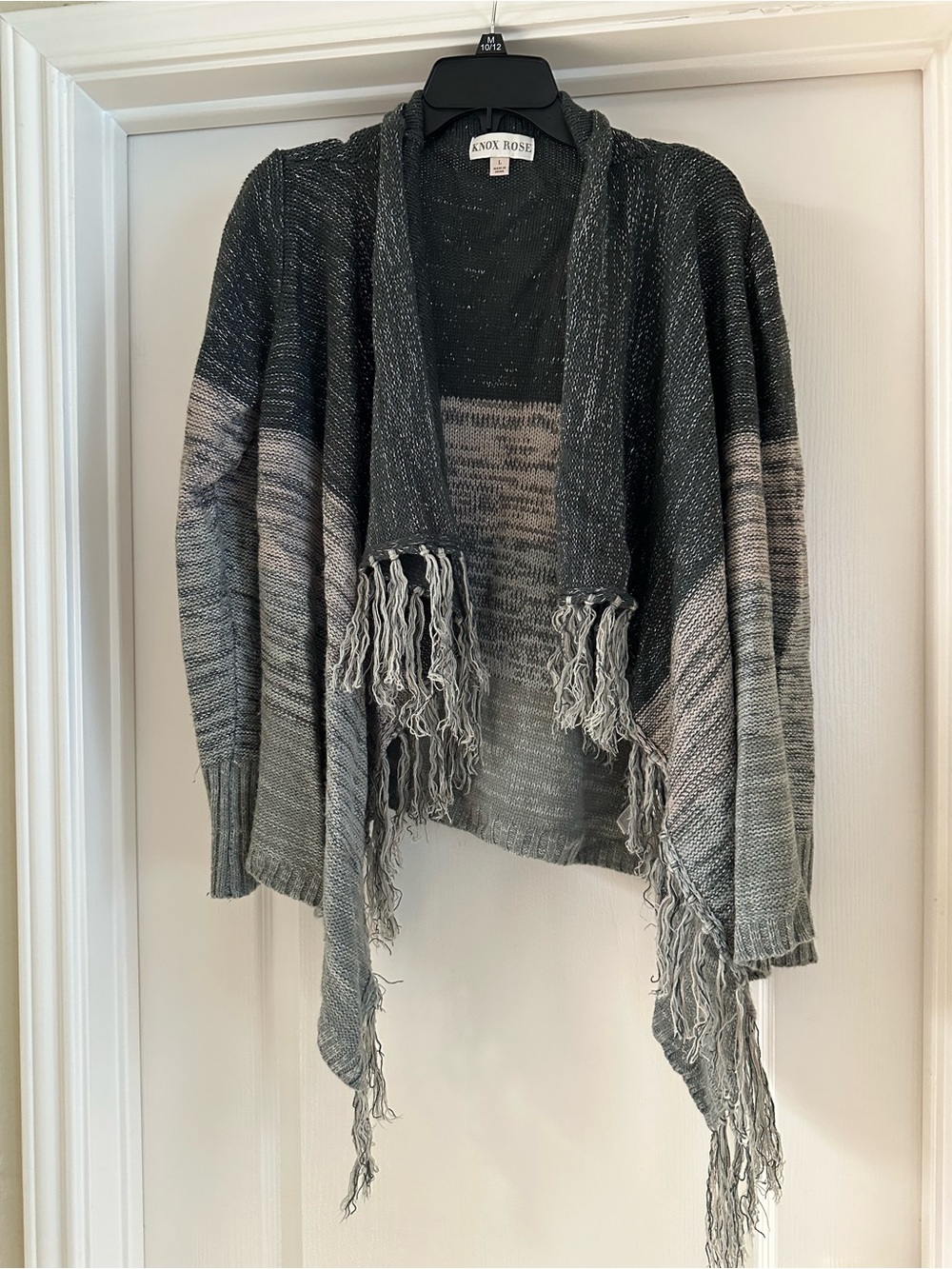 Knox Rose Gray Ombre Fringe Open-Front Cardigan.